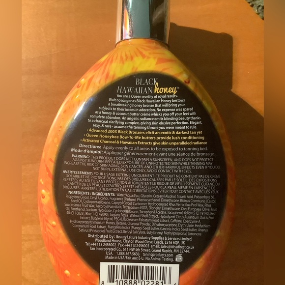Black Hawaiian Honey by Tan Inc. Advanced 200X Black Bronzer-Never Used/Opened - Picture 2 of 2